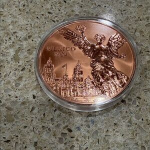 1- Mexico 2024 Pure .999 5 Troy Ozs Copper Libertad Coin - Winged Victory Design